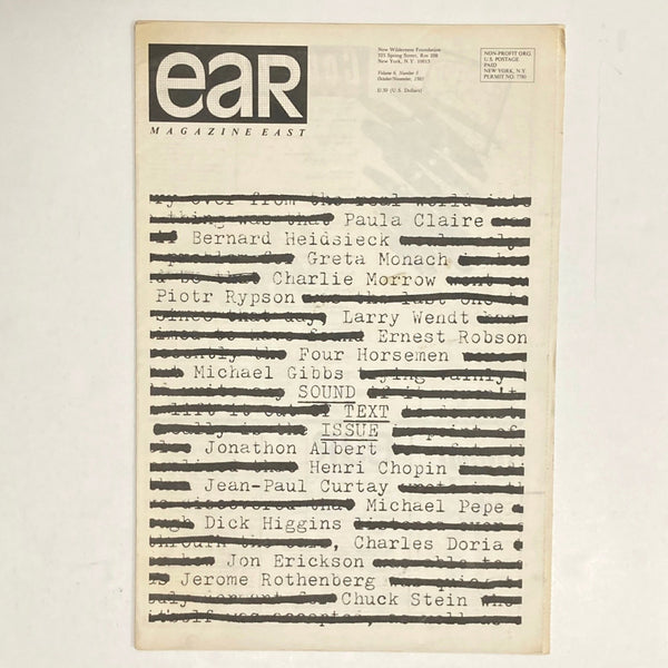 Ear Magazine East Volume 6, Number 5: Sound/Text Issue