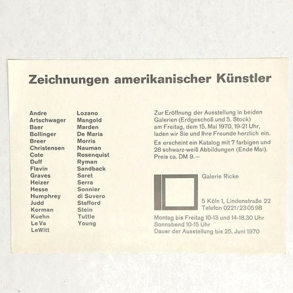 Lozano, Lee; Judd, Donald; Lewitt, Sol; etc - Zeichnungen Amerikanischer Künstler exhibition card
