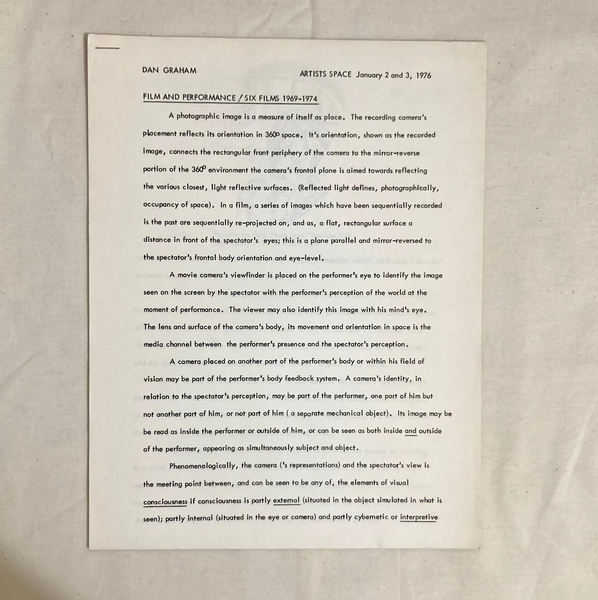 Graham, Dan - Film and Performance / Six Films 1969-1974