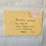 George, Carl Michael- Two-page letter to Private World with six painted photocopy postcards and original envelope (Signed) (1984)