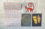 George, Carl Michael- Two-page letter to Private World with six painted photocopy postcards and original envelope (Signed) (1984)
