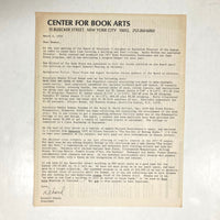 Minsky, Richard - Center for Book Arts March 5th, 1978 "Dear Member" letter