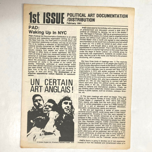 (Upfront) 1st Issue Political Art Documentation / Distribution (PADD), Number 1, February 1981