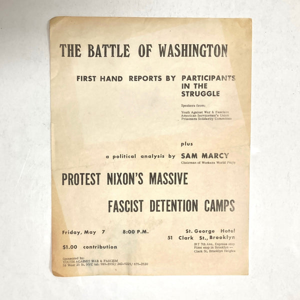 Youth Against War & Fascism - Protest Nixon's Massive Fascist Detention Camps, etc flyer