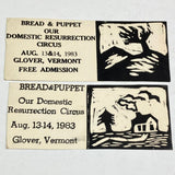 Bread & Puppet Theater - Two 1983 Invitations to “Our Domestic Resurrection Circus” mailed by George Ashley to Kazuko Oshima (Signed)