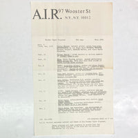 A.I.R. Gallery - Fall 1979 schedule of Monday Night Programs