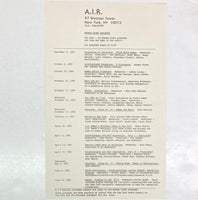 A.I.R. Gallery - Fall 1980/Summer 1981 schedule of Monday Night Programs